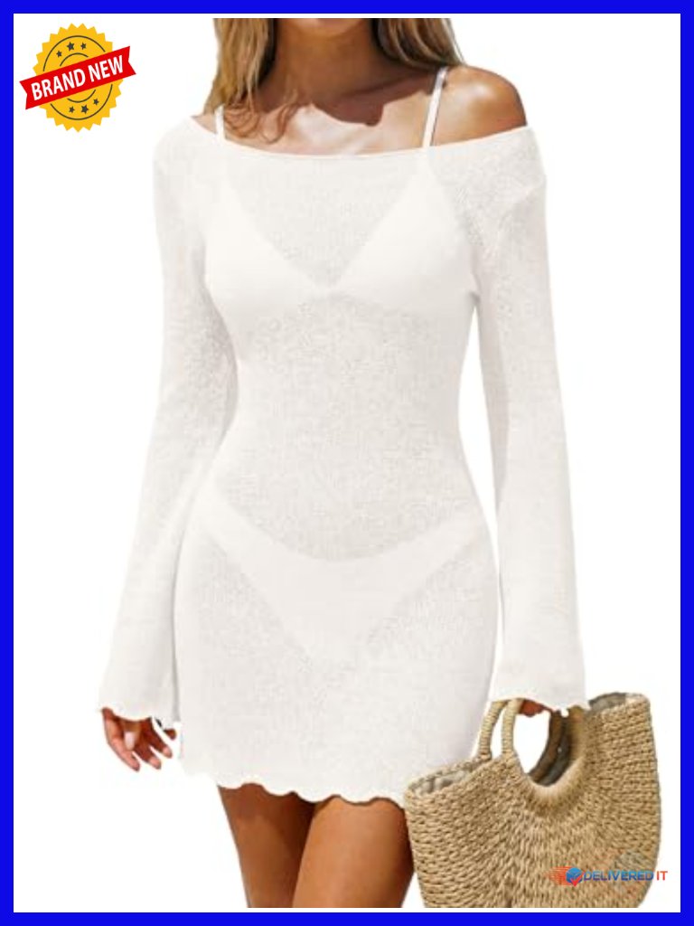 Long Sleeve Sheer Mesh Knit Mini Backless Tie Cover Up Dress